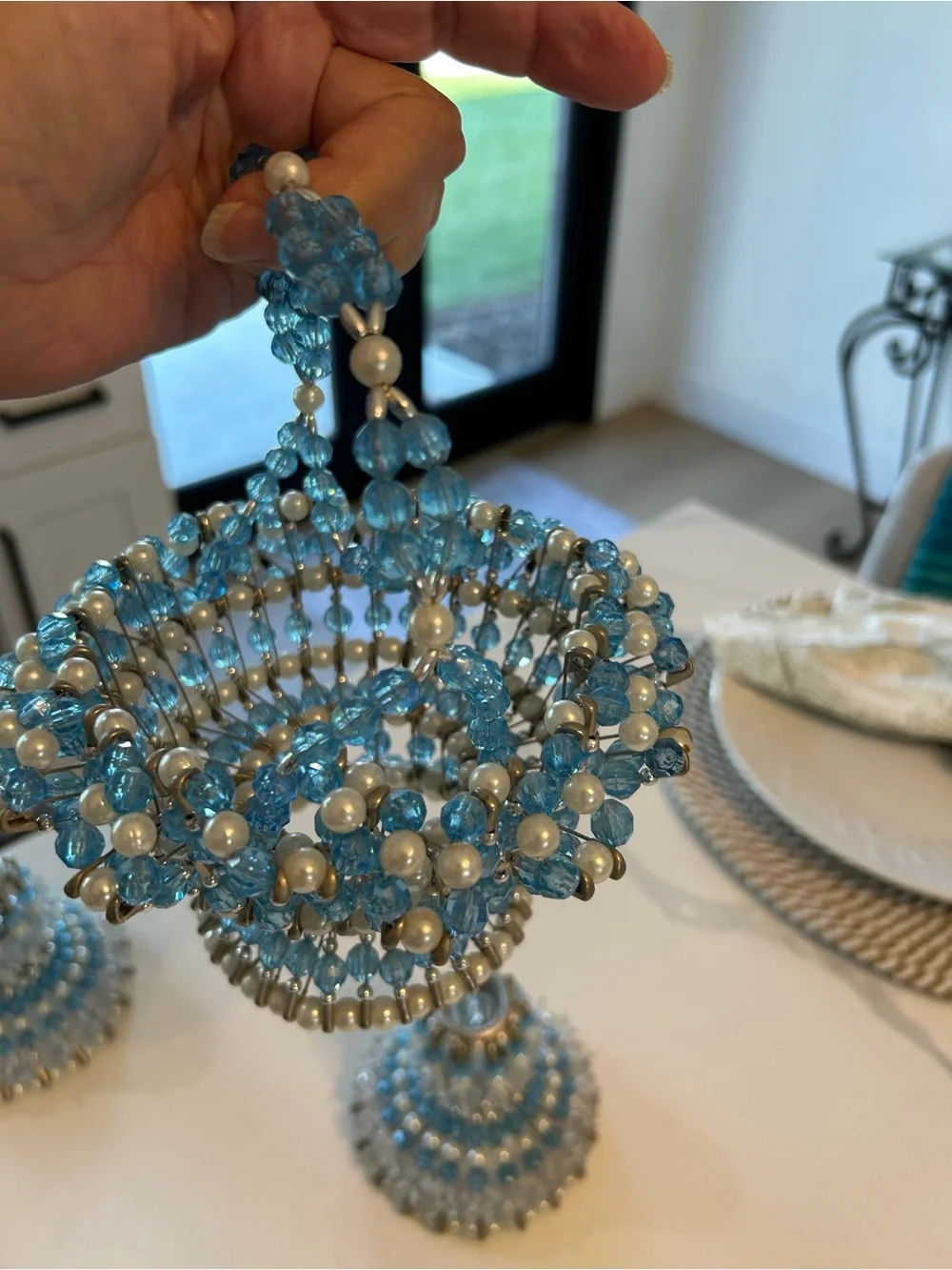 Handcrafted Beaded Blue Basket Safety Pins Lot of 3